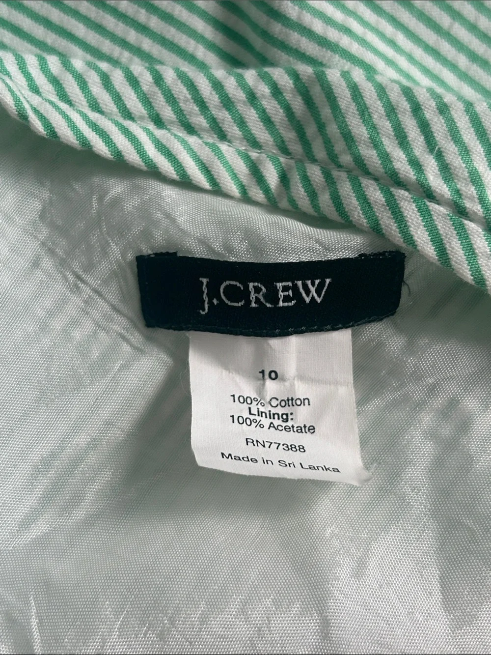 J. Crew Green Seersucker A-Line Skirt Size 10 EUC